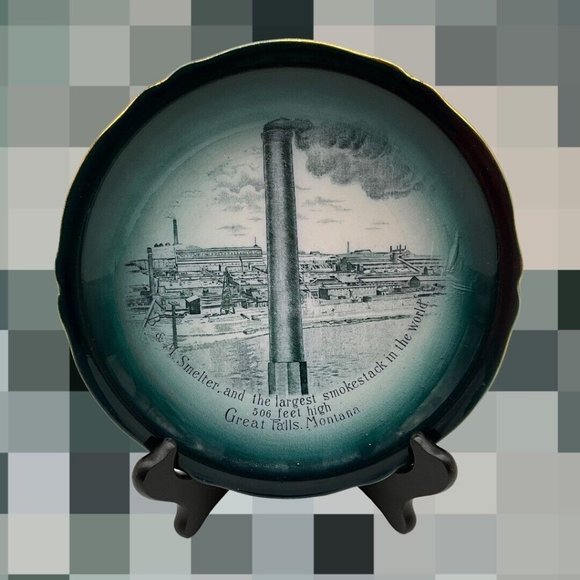 Buffalo Pottery Antique 7.5" B & M Smelter Smokestack Plate 1915 Great Falls Mt. - Picture 12 of 13